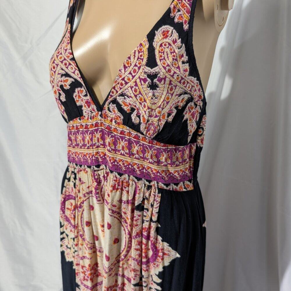 Angie Black Maxi Dress with Pink and Cream Paisley Print - Picture 2 of 6